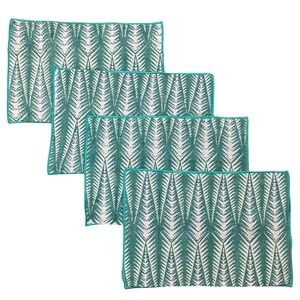 Set of 4 Placemats Green‎ White Linen Cotton Blend Christmas Trees Art Deco